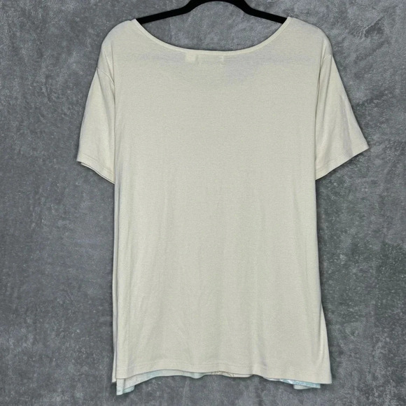 IB Diffusion 2X Shirt Top Yellow Floral Landscape Short Sleeve Scoop Neck Cotton - Picture 3 of 7